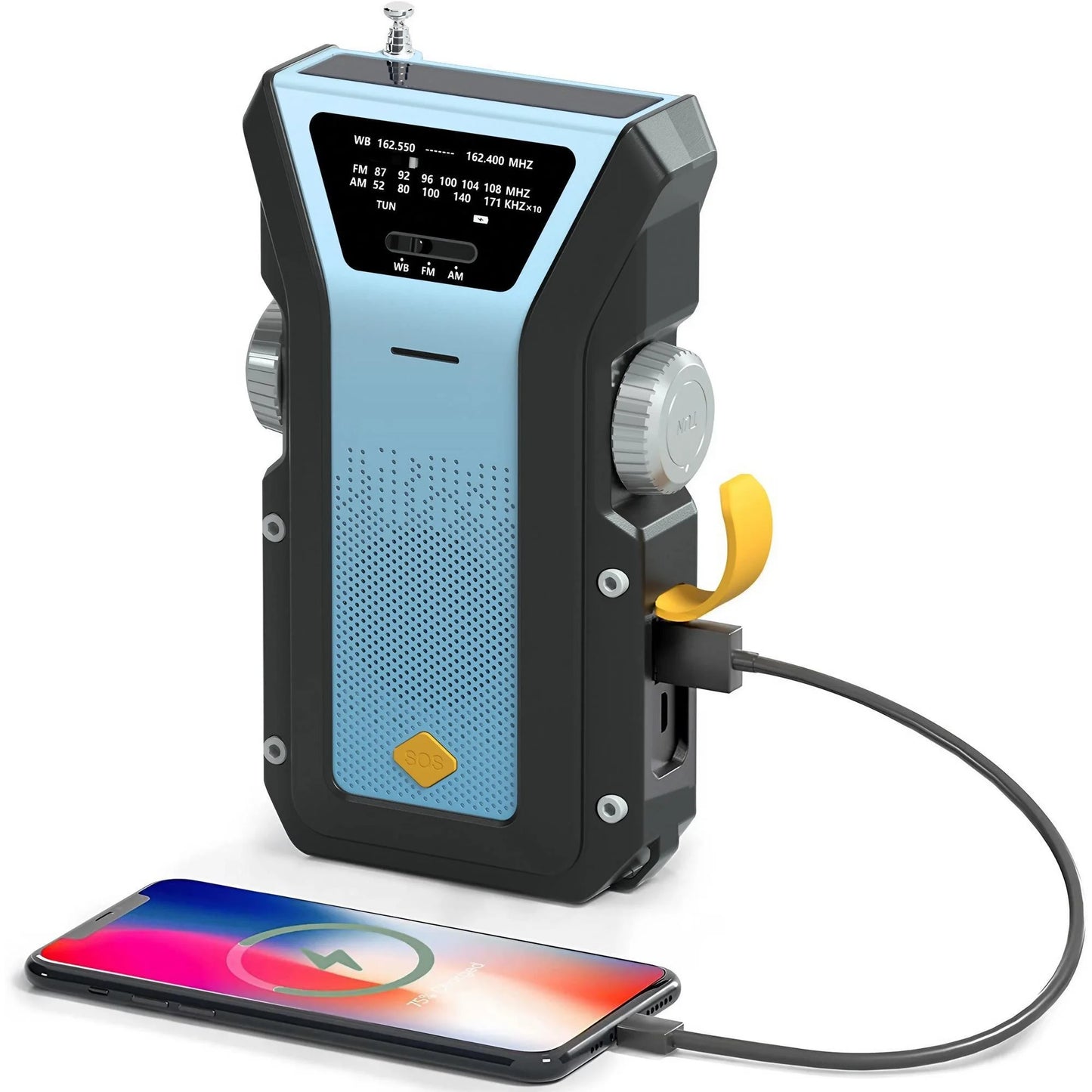 Emergency Weather Radio FM AM WB - Solar Hand Crank 2000mAh LED