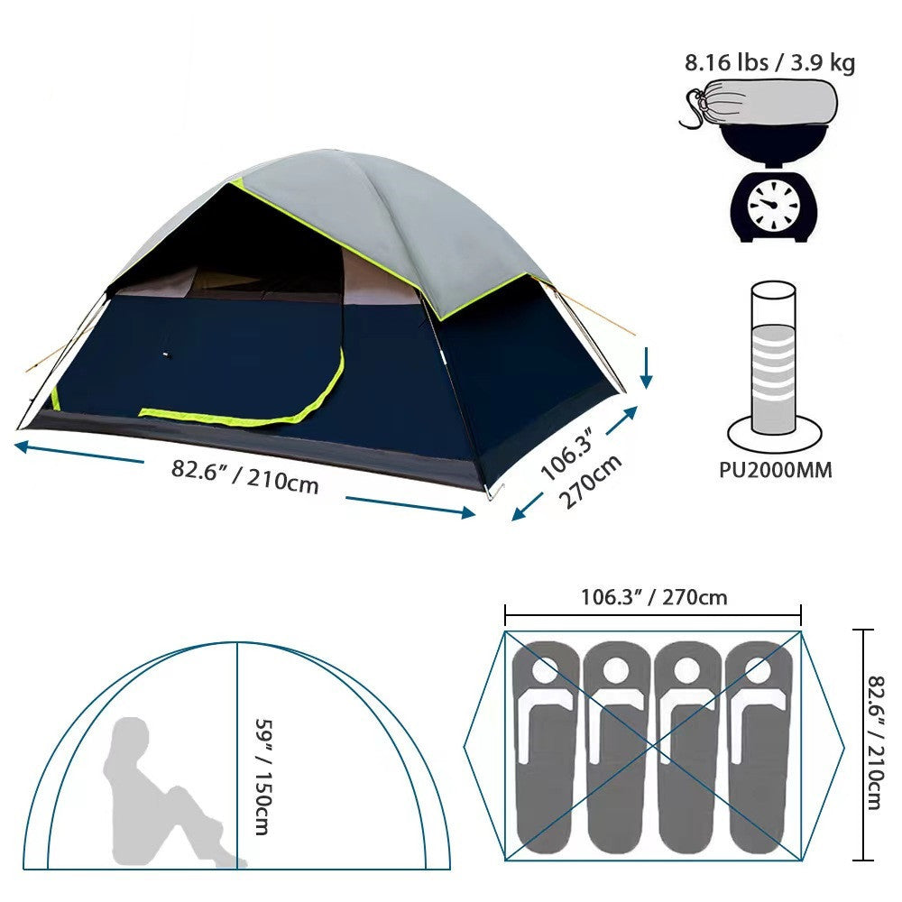 4 Person Camping Tent - Darkroom Anti-Light Family