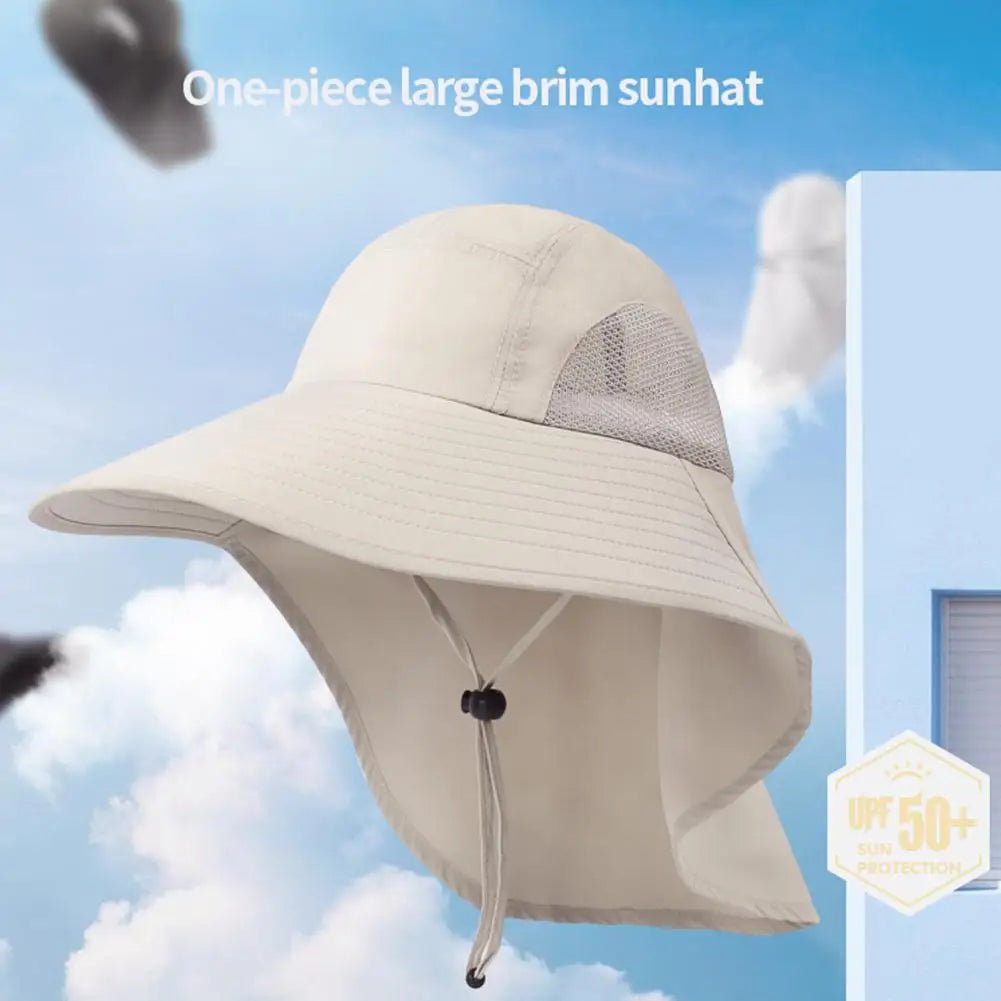 Wide Brim Hat with Neck Flap Anti-UV - Adjustable Polyester Outdoor