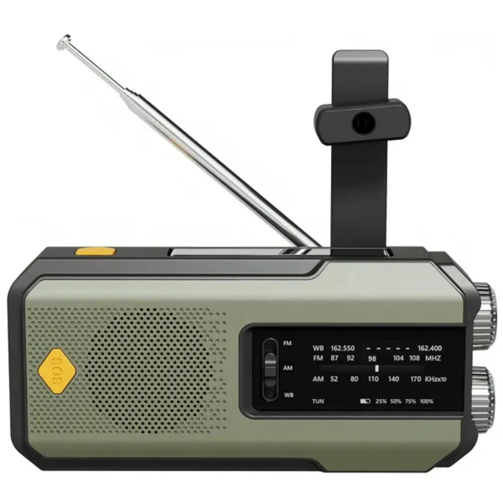 Emergency Weather Radio FM AM WB - Solar Hand Crank 2000mAh LED