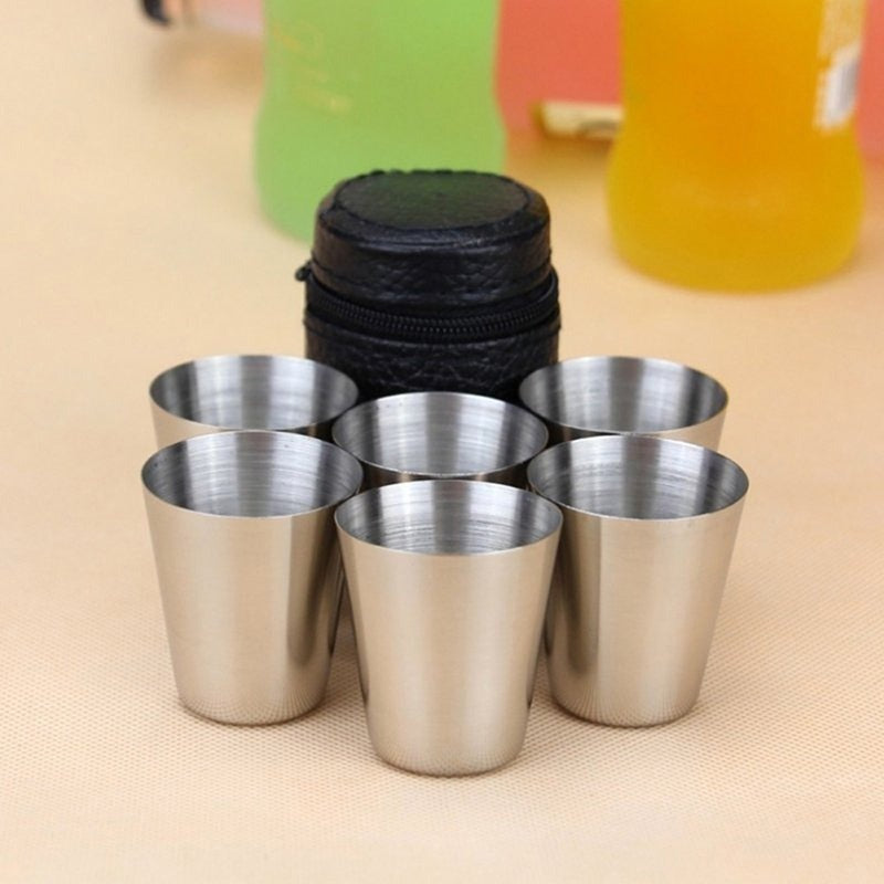 Set of 6 Stainless Steel Mugs with Camping Cover