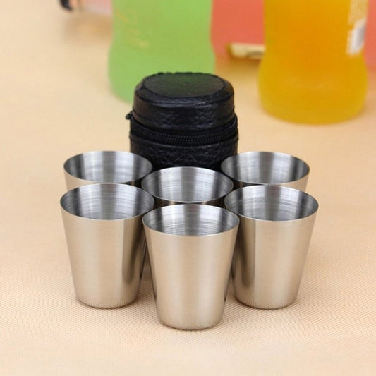 Set of 6 Stainless Steel Mugs with Camping Cover