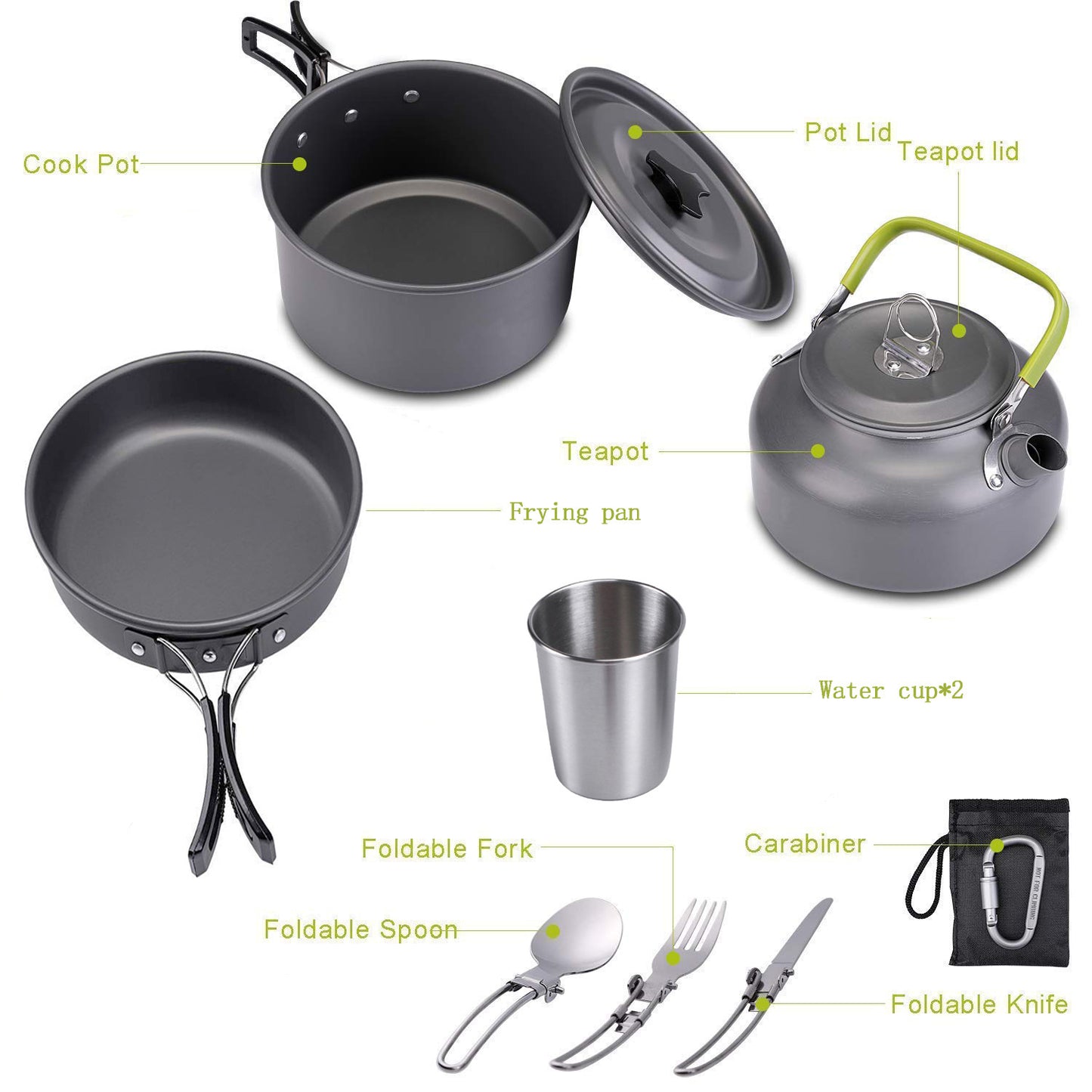 1.2L Double Wall Outdoor Kettle with Utensil Kit - Camping 2-3 People