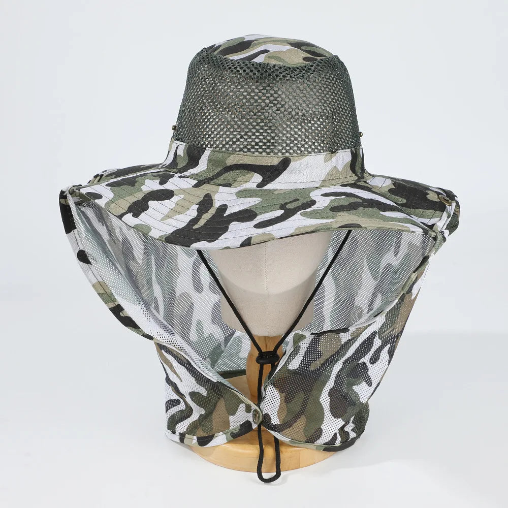 Breathable Mesh Fishing Hat - Wide Brim Nylon Anti-UV Foldable