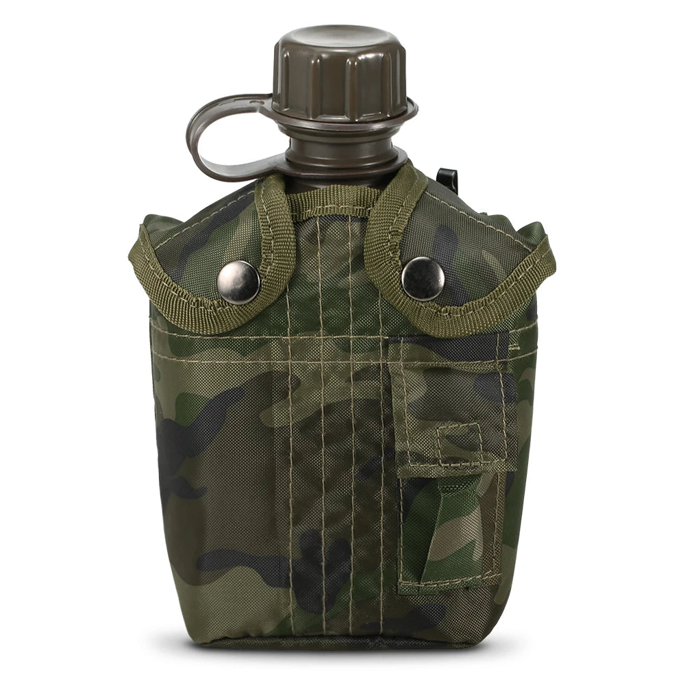 1L Tactical Military Water Bottle with Cover - Reinforced Plastic Bushcraft Survival