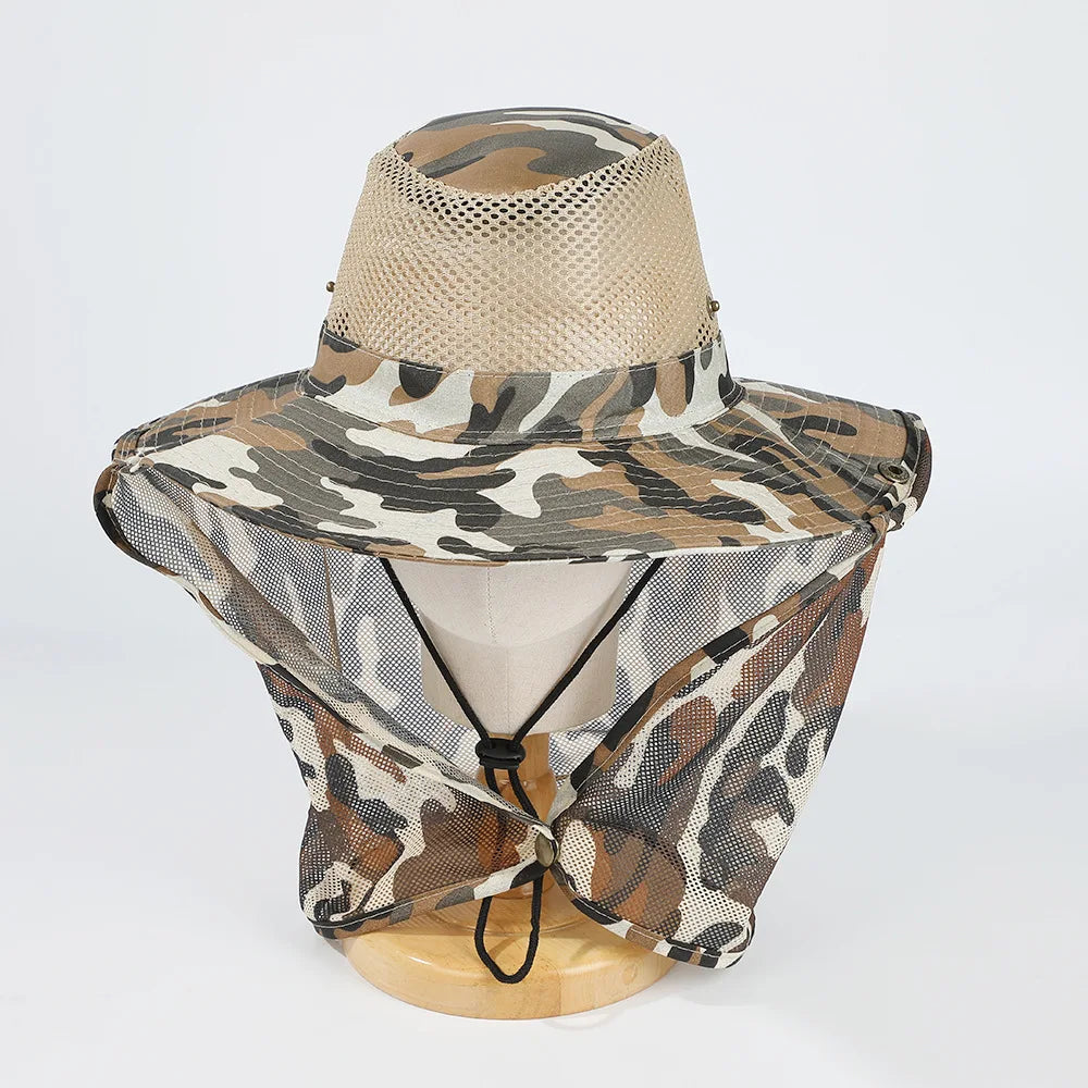 Breathable Mesh Fishing Hat - Wide Brim Nylon Anti-UV Foldable