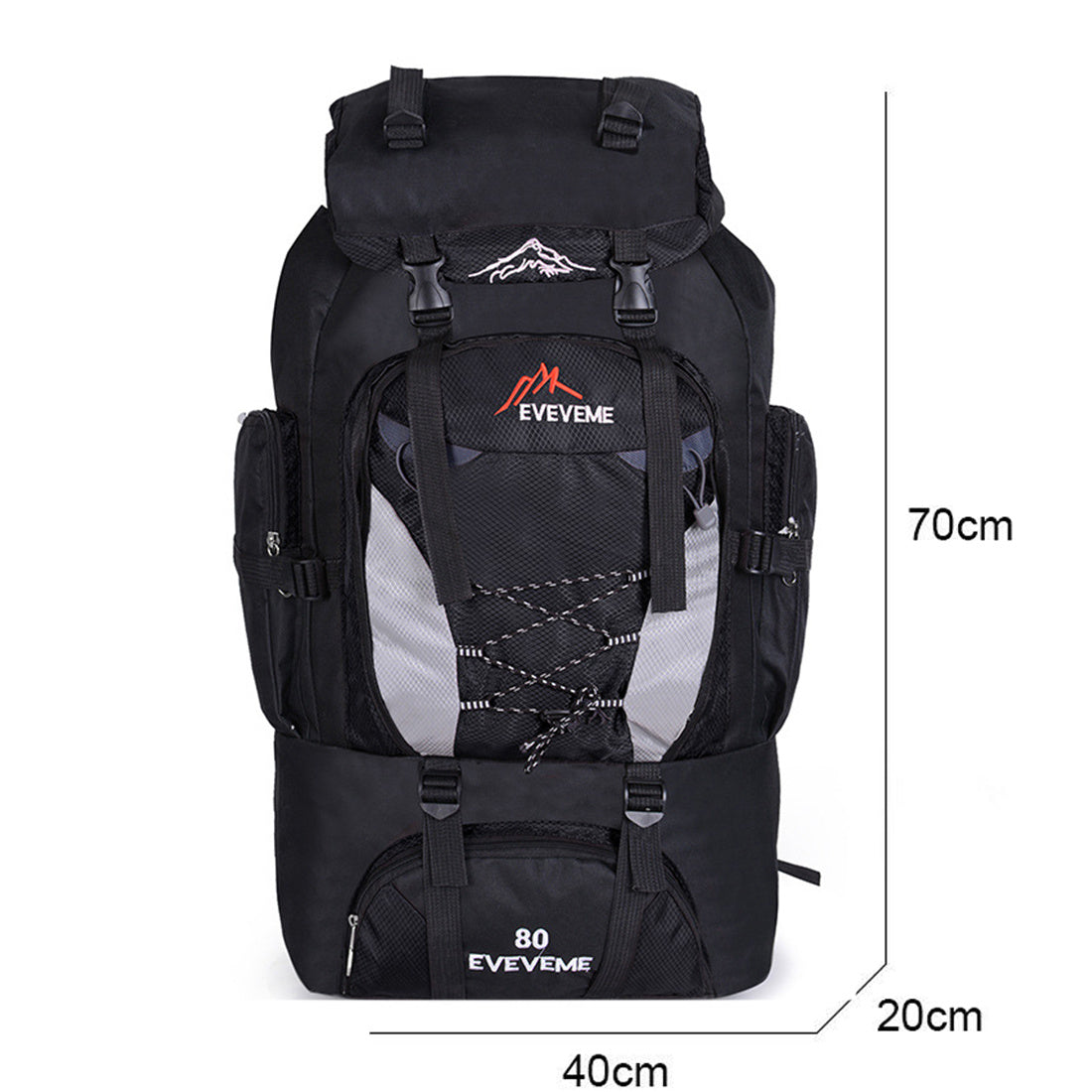 Extra Large 80L Waterproof Hiking Backpack Black