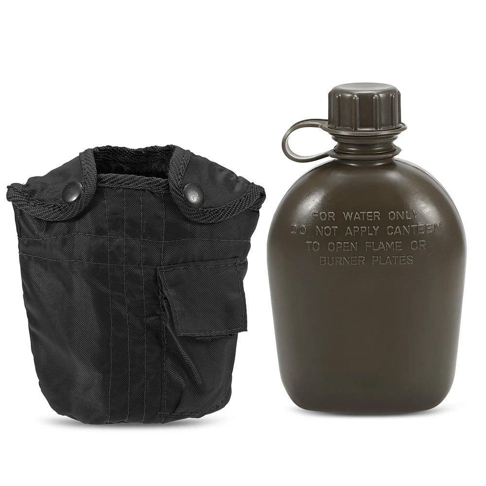 1L Tactical Military Water Bottle with Cover - Reinforced Plastic Bushcraft Survival