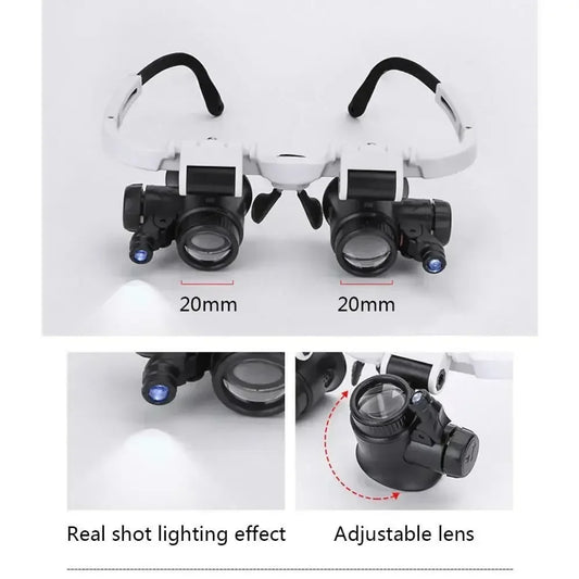 Magnifying Glass 8X/15X/23X Jeweler Watchmaker with LED Light Telescopic Headband Magnifier Glasses Reading Loupes Eyewear 