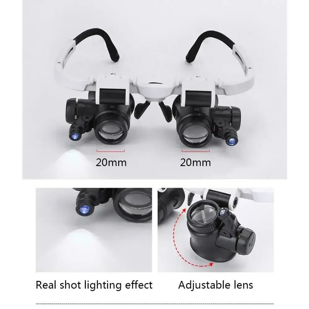 Magnifying Glass 8X/15X/23X Jeweler Watchmaker with LED Light Telescopic Headband Magnifier Glasses Reading Loupes Eyewear 