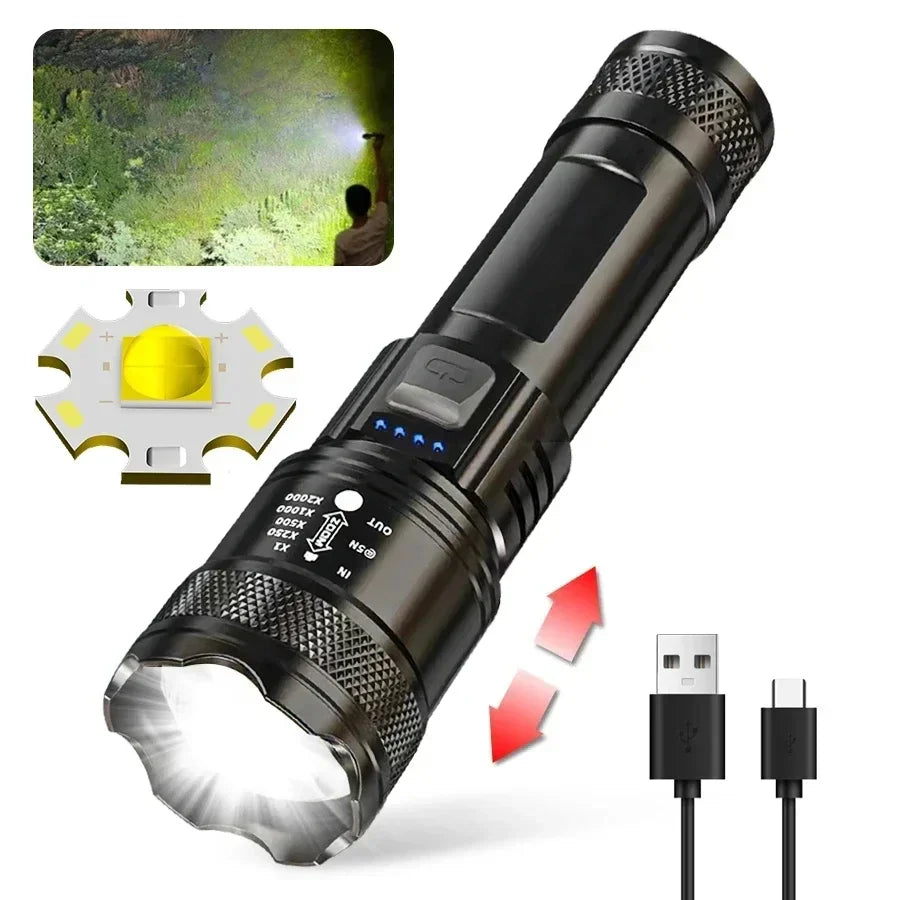 USB Rechargeable Tactical LED Flashlight - Digital Zoom Display 100g